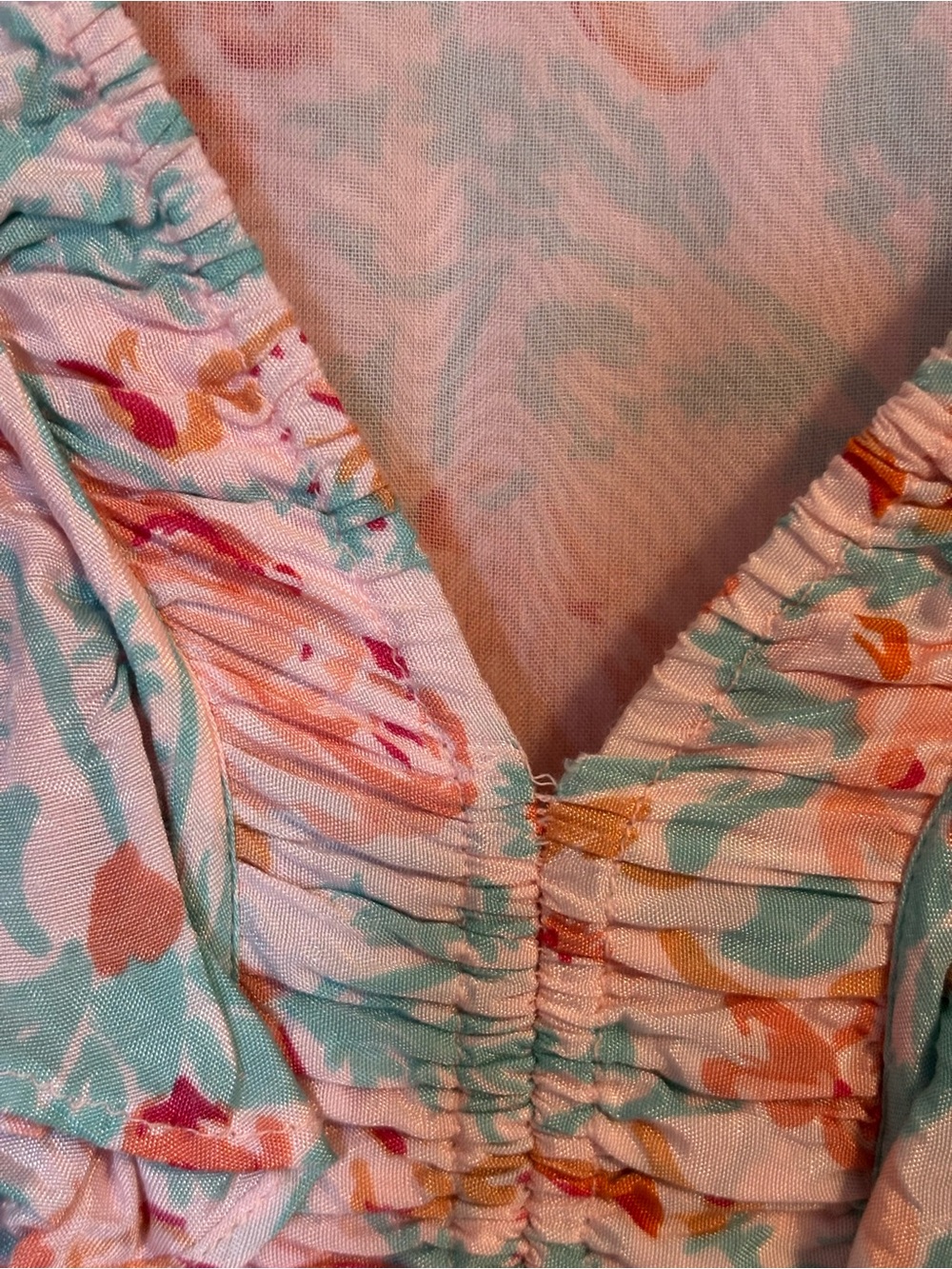 Roller Rabbit Pink & Teal Floral Ruffle Mini Dress - Picture 3 of 4
